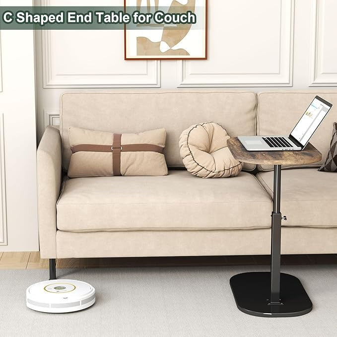 C Shaped Side Table Adjustable Height Swivel Laptop Sofa Bed Tray