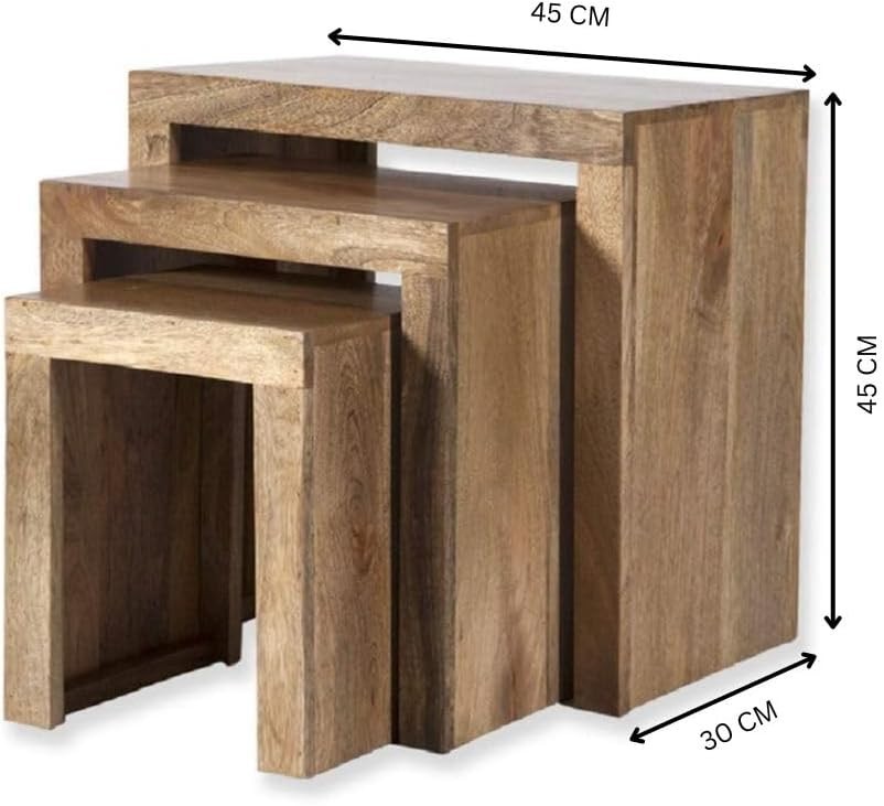 Space Saving Nesting End Tables Solid Mango Wood Set Compact Side Table New