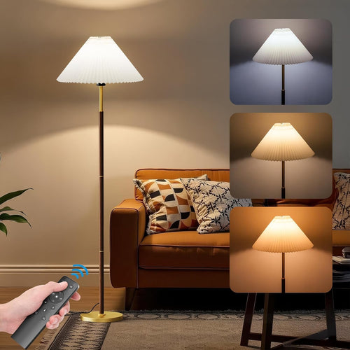 Floor Lamp with Remote App Foot Switch Dimmable Wooden Standing Light