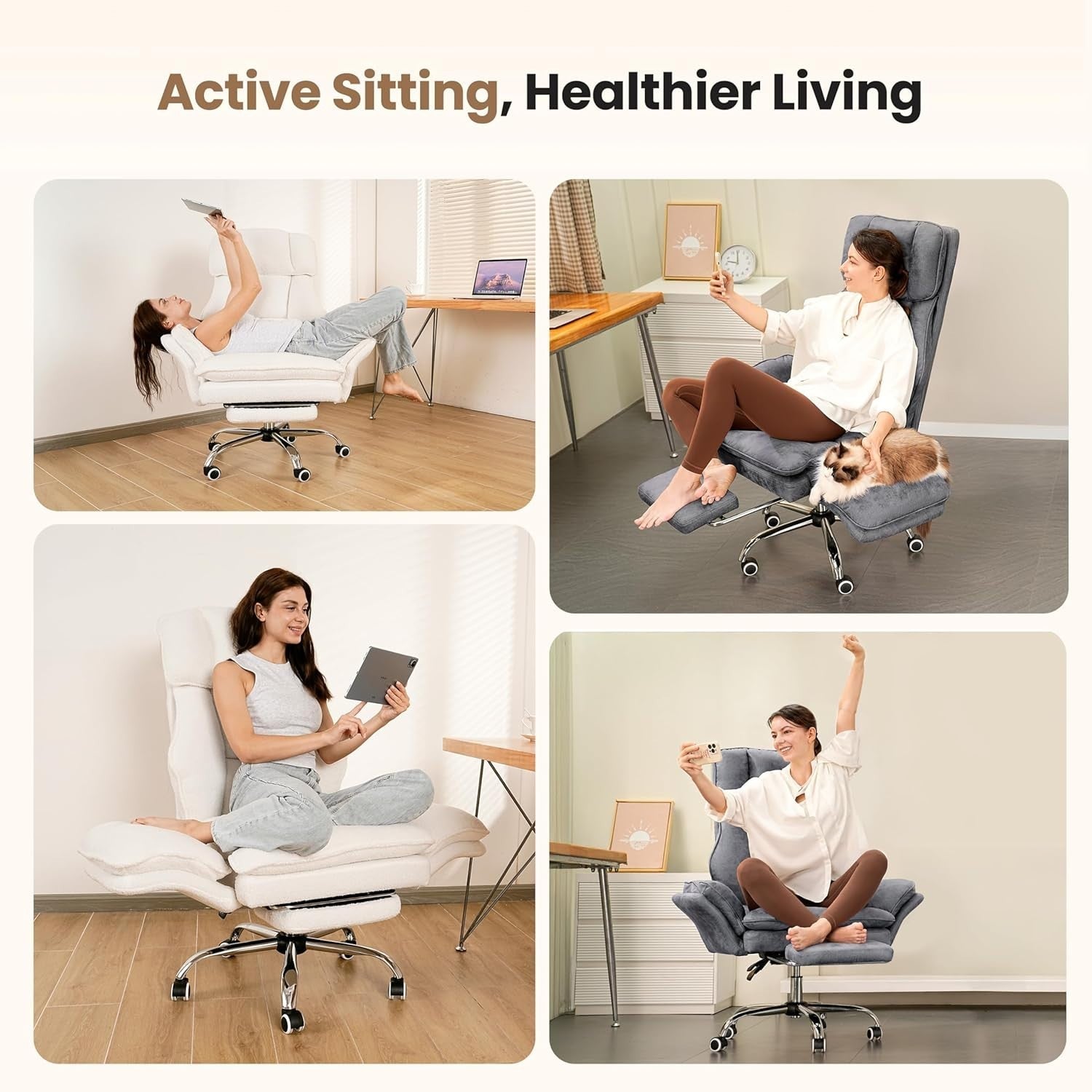 Oversized Office Chair Reclining Desk Chair Adjustable Height Footrest Teddy Fab