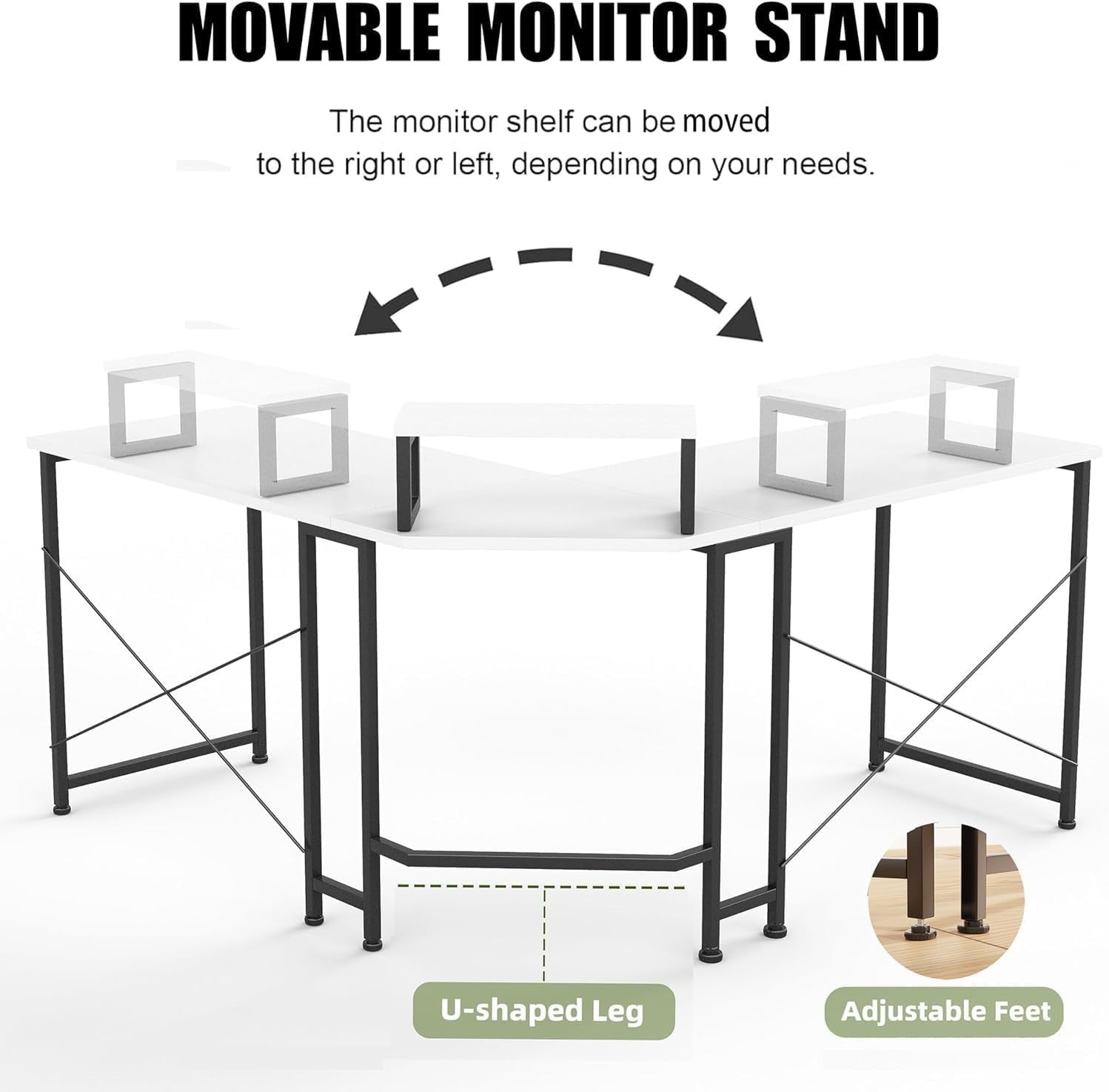 White L-Shaped Corner Desk with Stand – Home Office Gaming Workstation