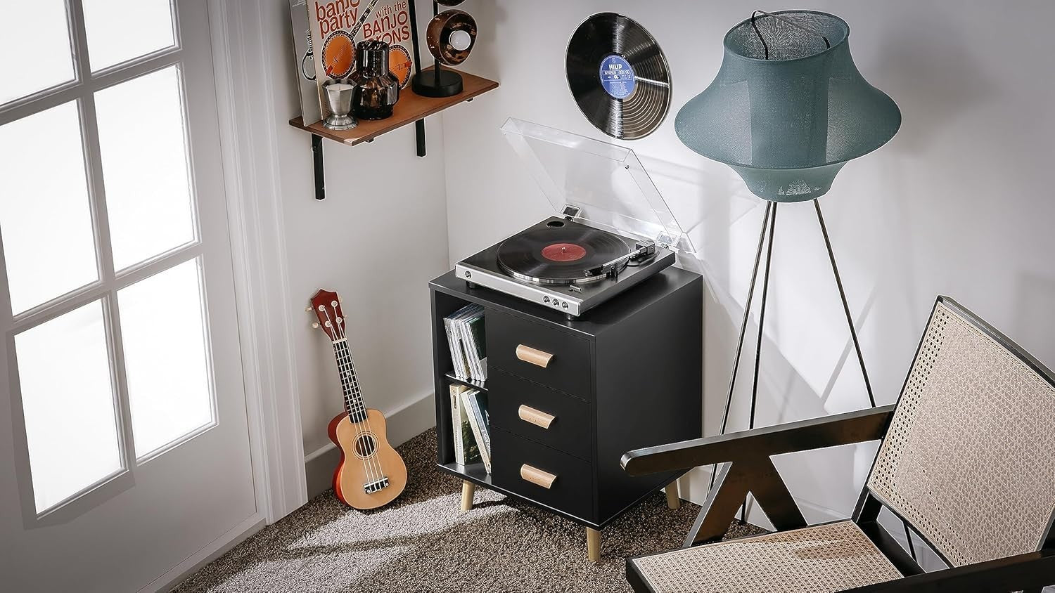 Modern Black 3 Drawer Bedside Table with Shelves – Wooden Storage Cabinet