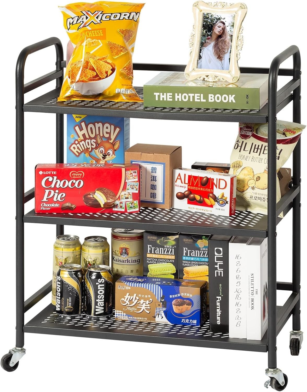 3 Tier Heavy Duty Rolling Cart Metal Storage Trolley Lockable Wheels
