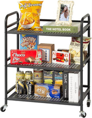 3 Tier Heavy Duty Rolling Cart Metal Storage Trolley Lockable Wheels