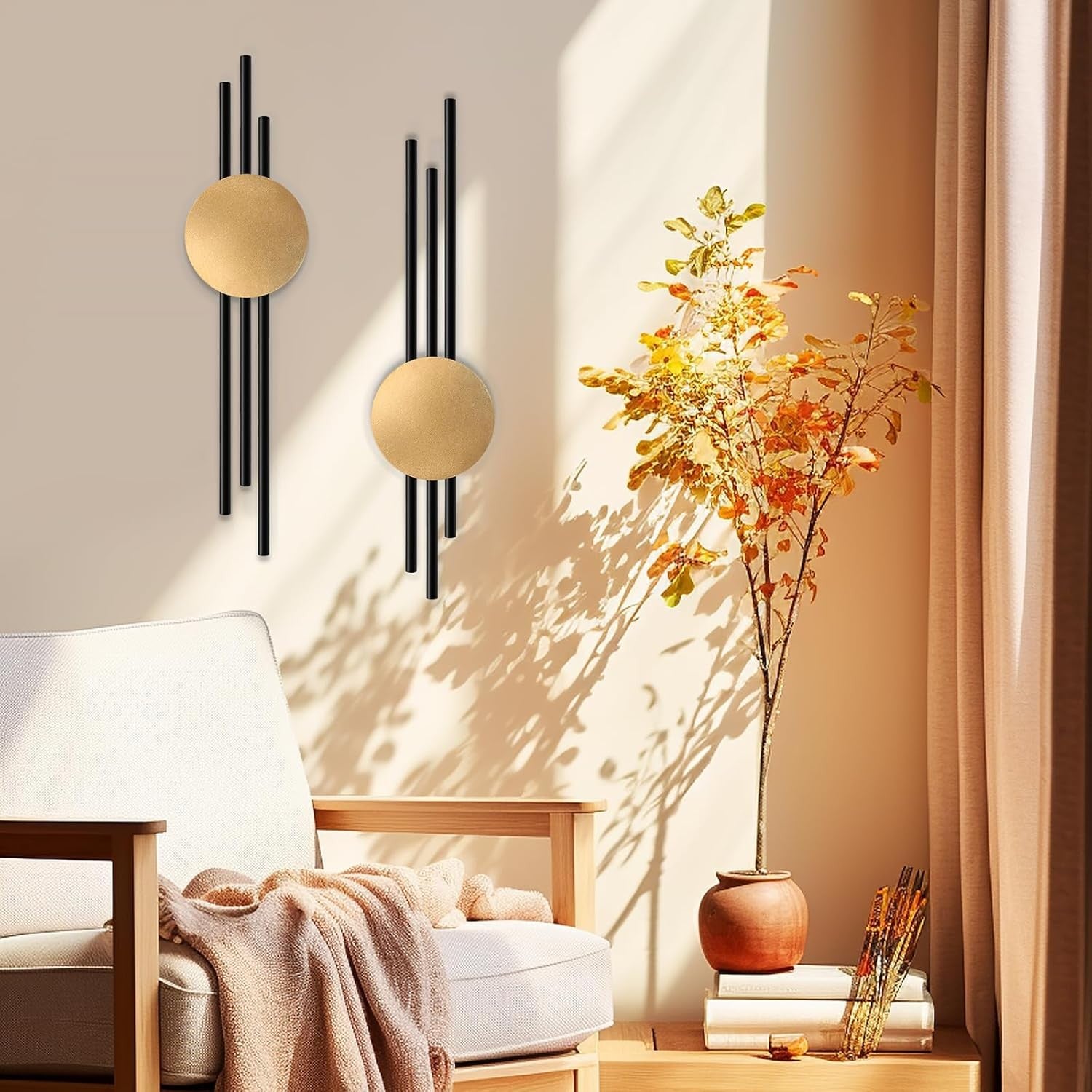 Modern Metal Wall Art Set of 2 Geometric Black Gold Wall Decor Hanging