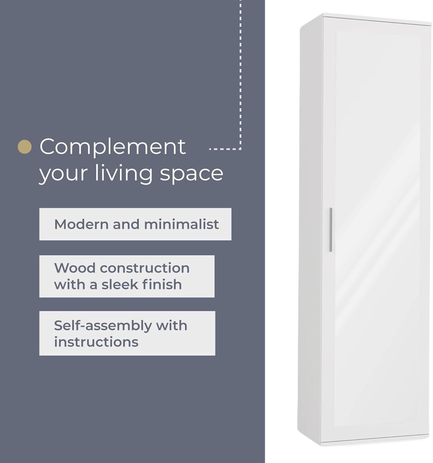 Slim White Entryway Wardrobe with Mirror, Hooks & Storage | 180cm