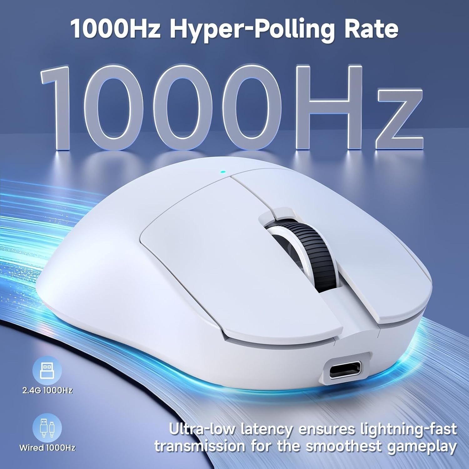 Tri-Mode Wireless Gaming Mouse 12800 DPI 1000Hz RGB White