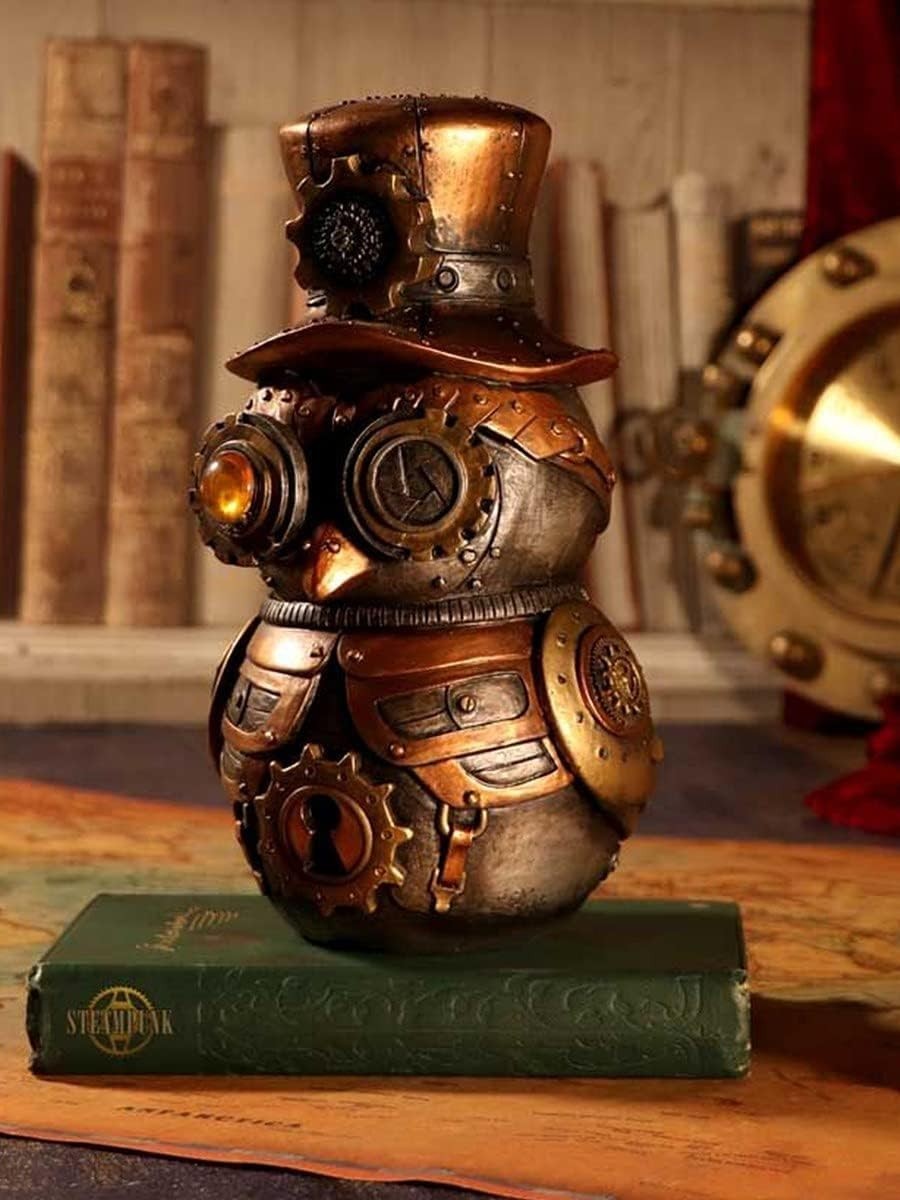 Steampunk Owl Figurine 22.7cm Bronze Resin Ornament Clockwork Top Hat Decor
