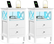 Set of 2 Smart Bedside Tables with LED Lights & USB Charging Ports | 2 Drawer