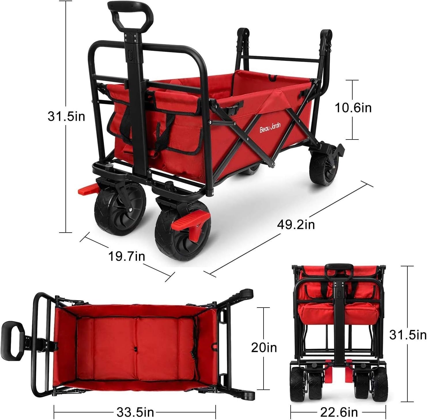 350lbs Heavy Duty Folding Beach Wagon Push Pull Cart w/ Big Sand Wheels & Brakes