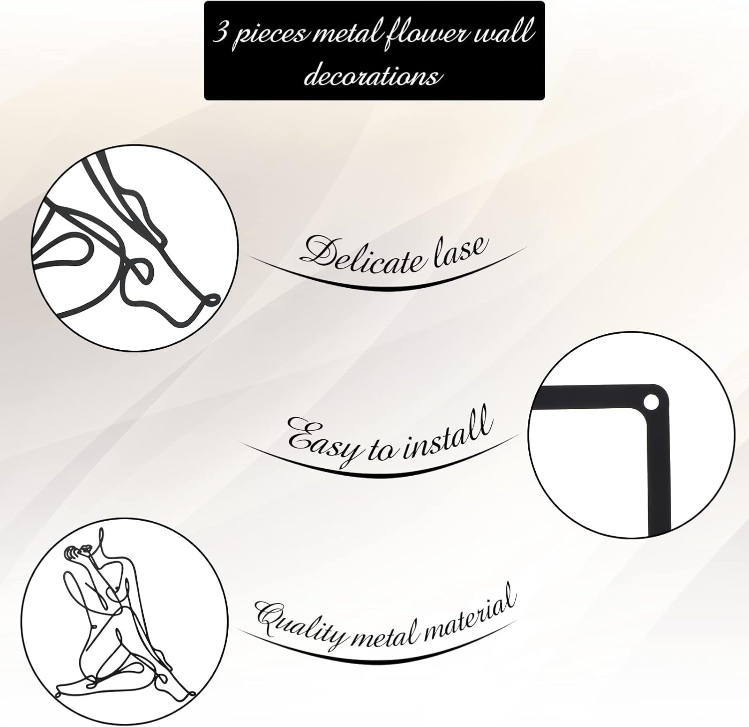 3Pcs Metal Wall Art Minimalist Abstract Woman Line Decor