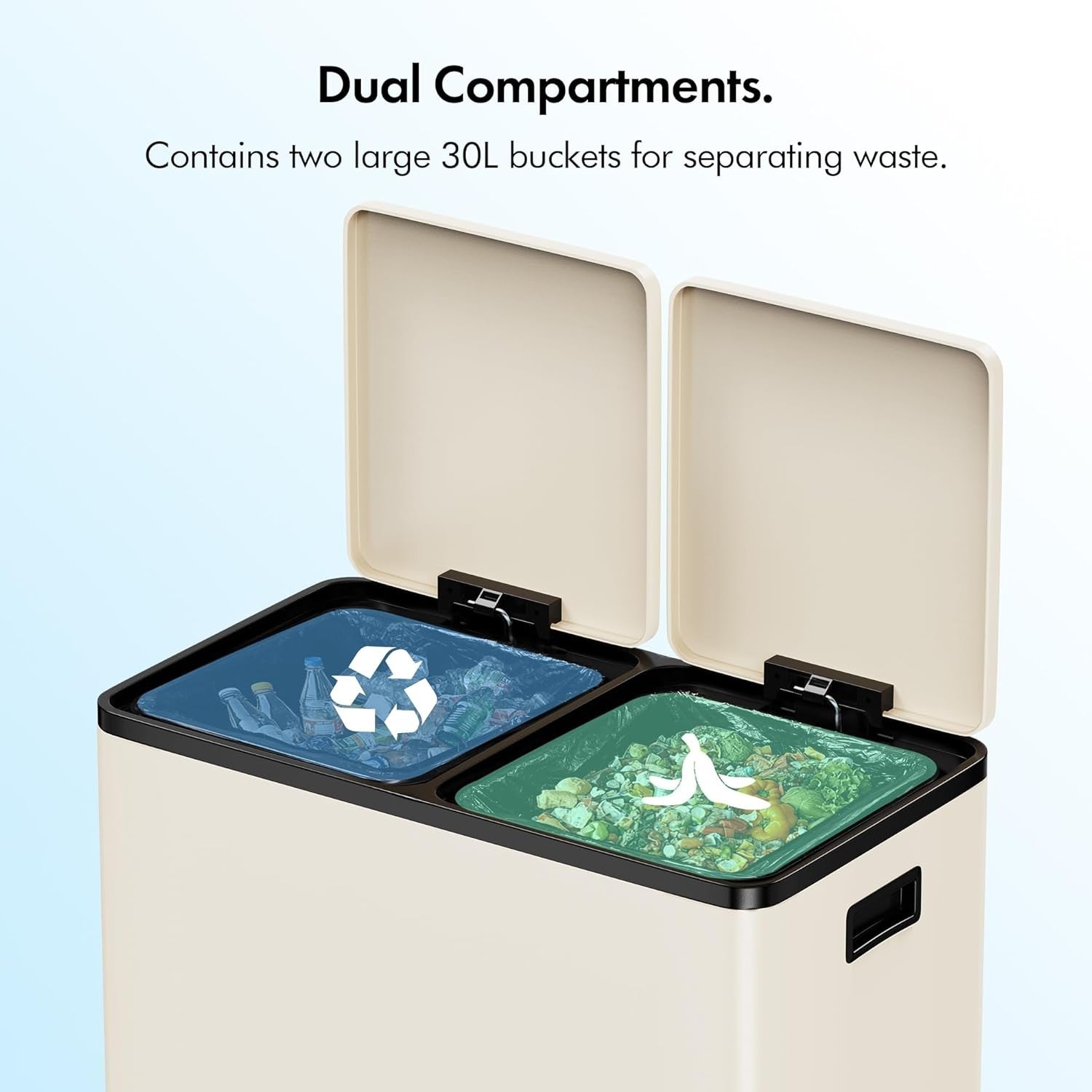 60L Double Recycling Bin Cream Stainless Steel 2x30L Pedal