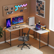 White L-Shaped Corner Desk with Stand – Home Office Gaming Workstation