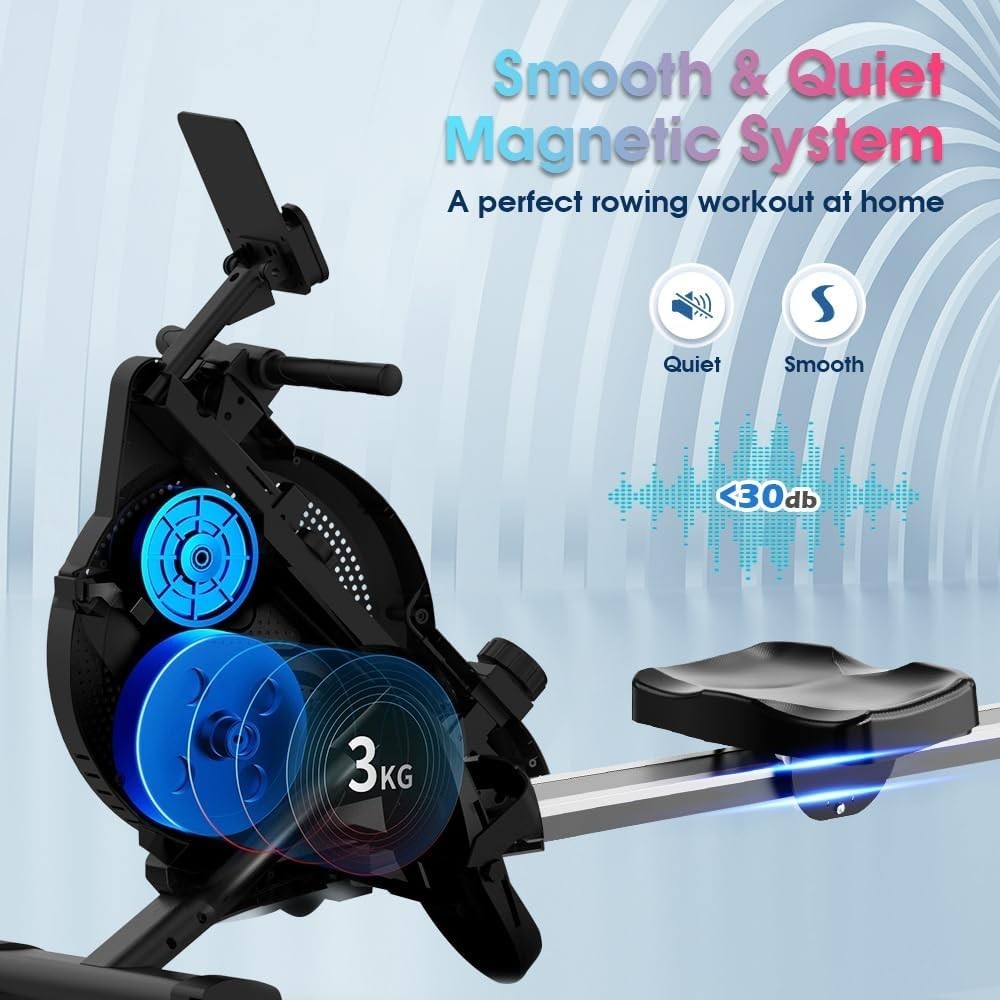 Water Rowing Machine Quiet Dual Rail LCD Home Rower Adjustable Resistance 120KG