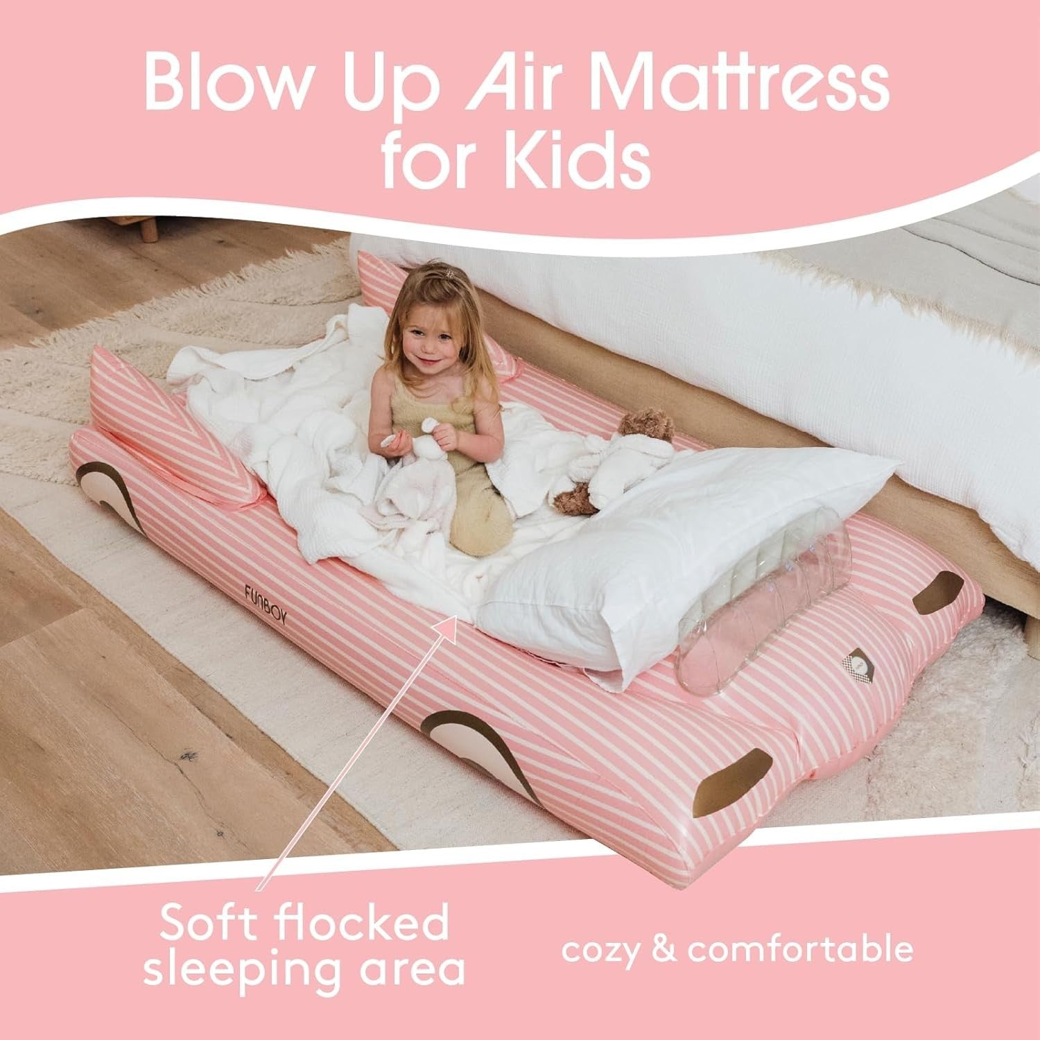 Kids Pink Inflatable Travel Bed Mattress Twin Sleepover Air Mattress with Carry