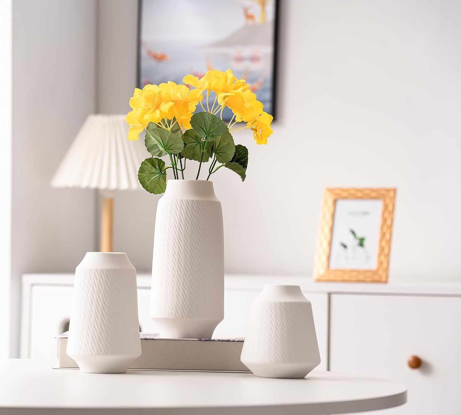 Ceramic Vase Set of 3 White Textured Flower Vases Modern Boho Decor