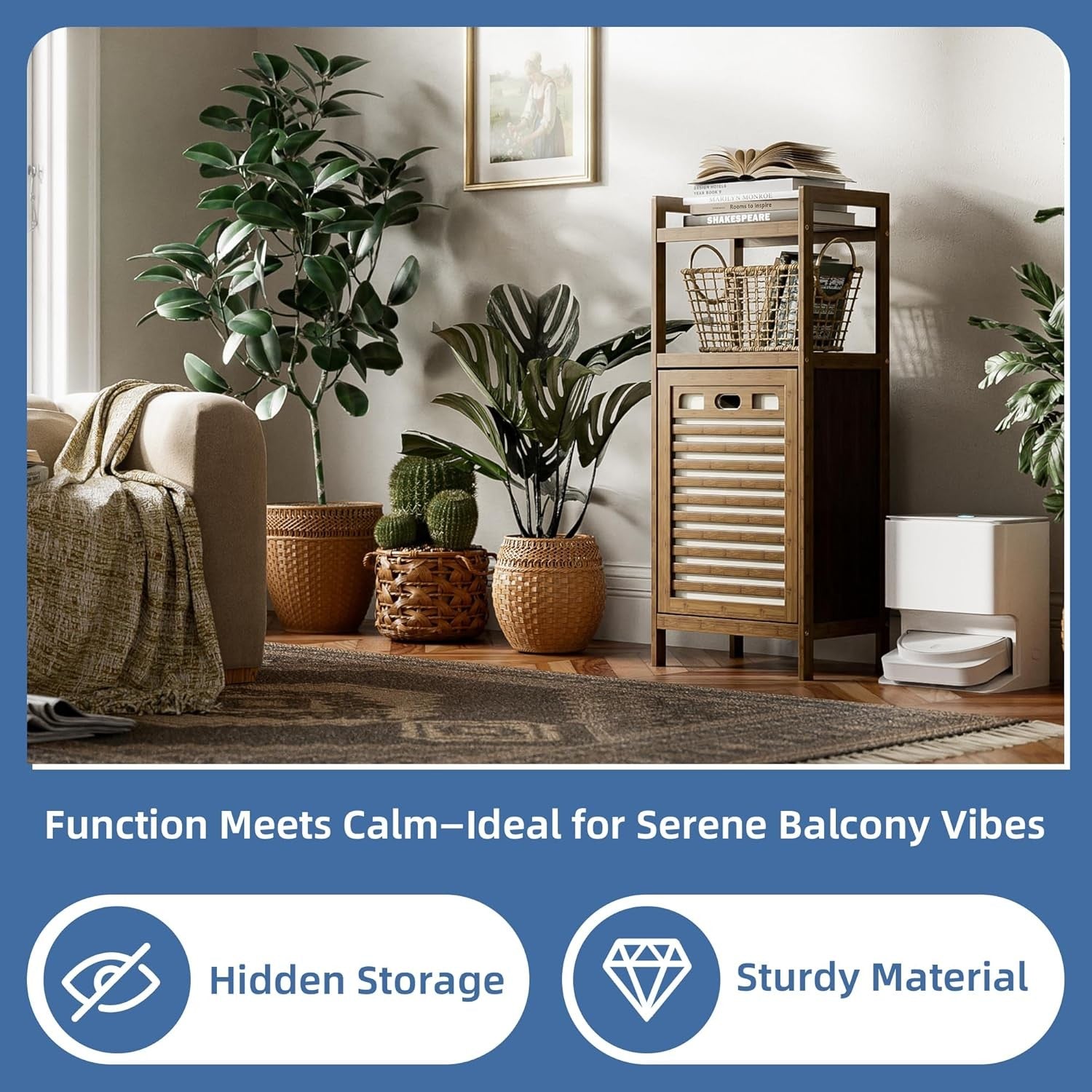 Bamboo Tilt Out Laundry Hamper Cabinet with Shelves Storage Unit Walnut