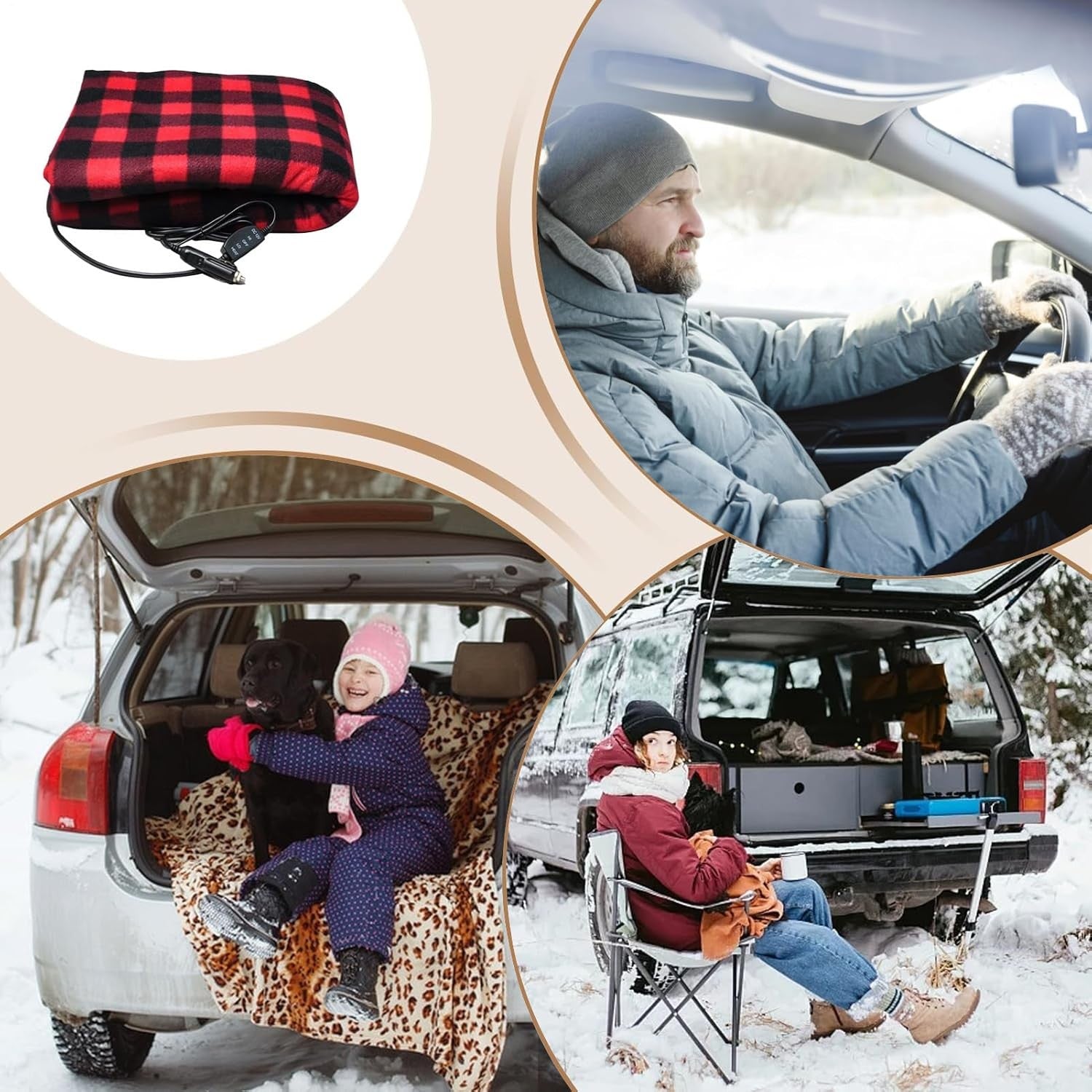 12V Electric Heated Car Blanket Throw 3 Heat Levels Travel Camping Warm