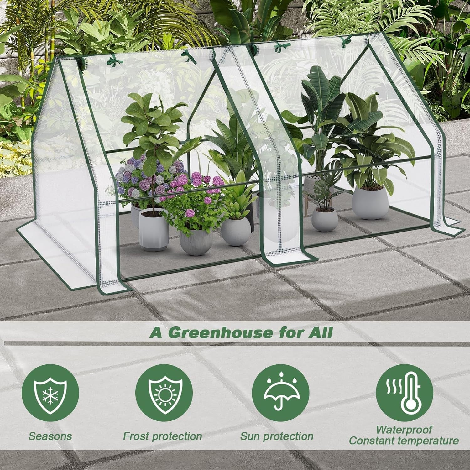 Large Mini Garden Greenhouse 180x90x90cm White PE Cover with Roll-Up Windows