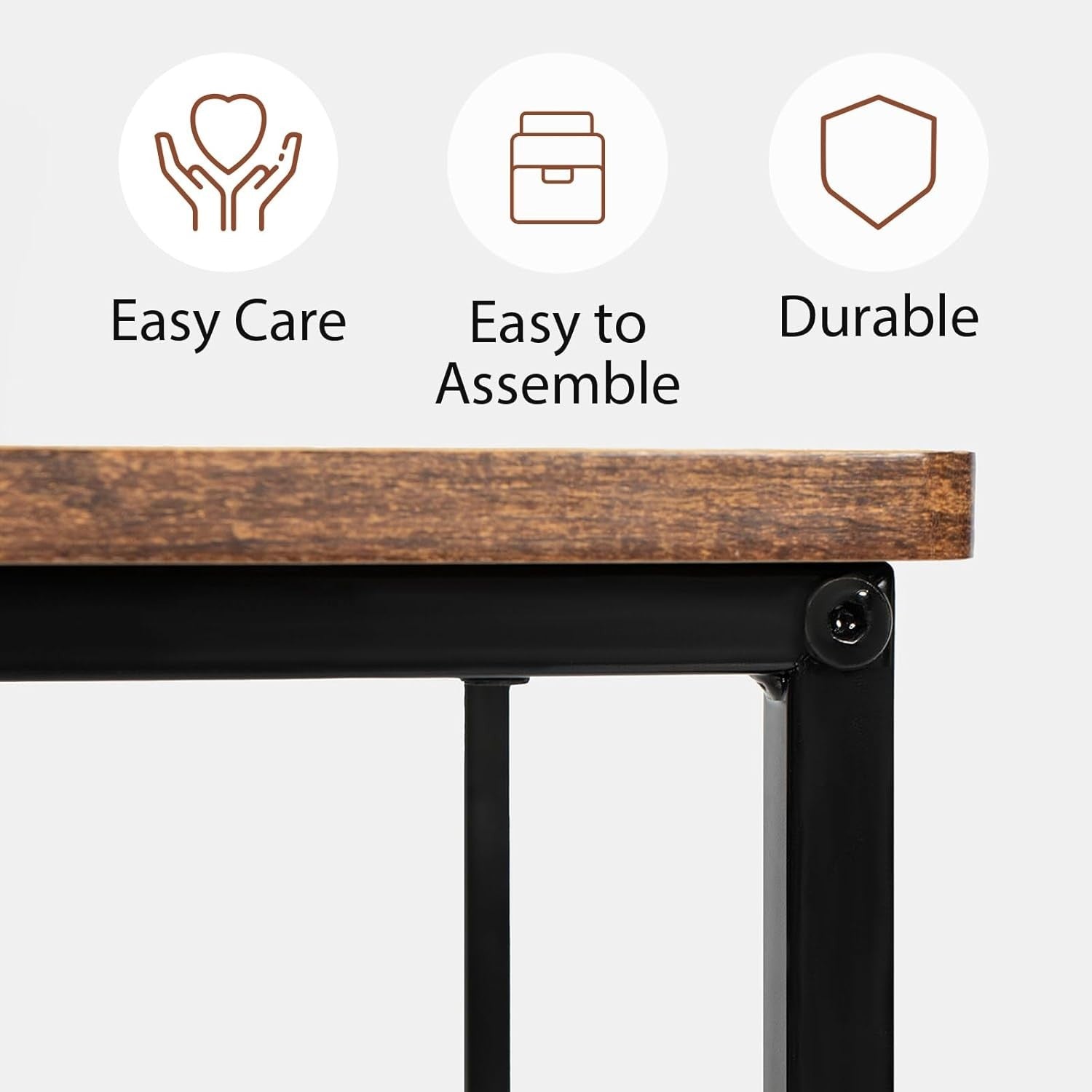 C-Shaped Dark Wood Sofa Side Table – Space-Saving End Table with Storage