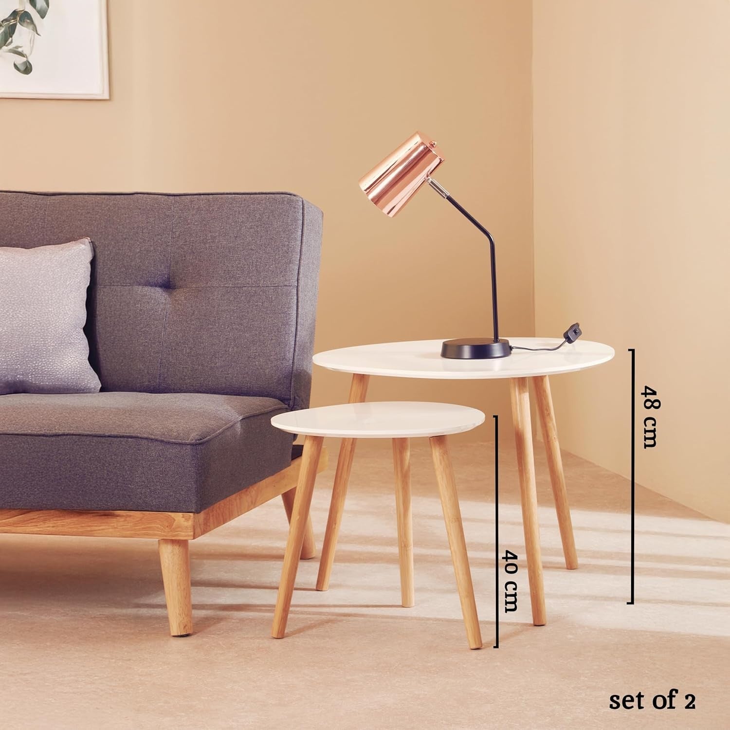 Oval White High Gloss Nesting Coffee Tables Set of 2 Scandinavian Wood Legs