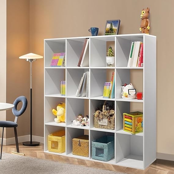 16 Cube Storage Unit White – Large Freestanding Bookshelf Display Shelves