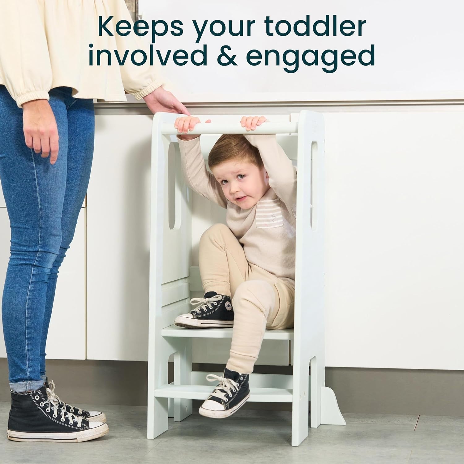 Kids Adjustable Learning Tower Stool with Safety Anti-Tip & Easy Setup