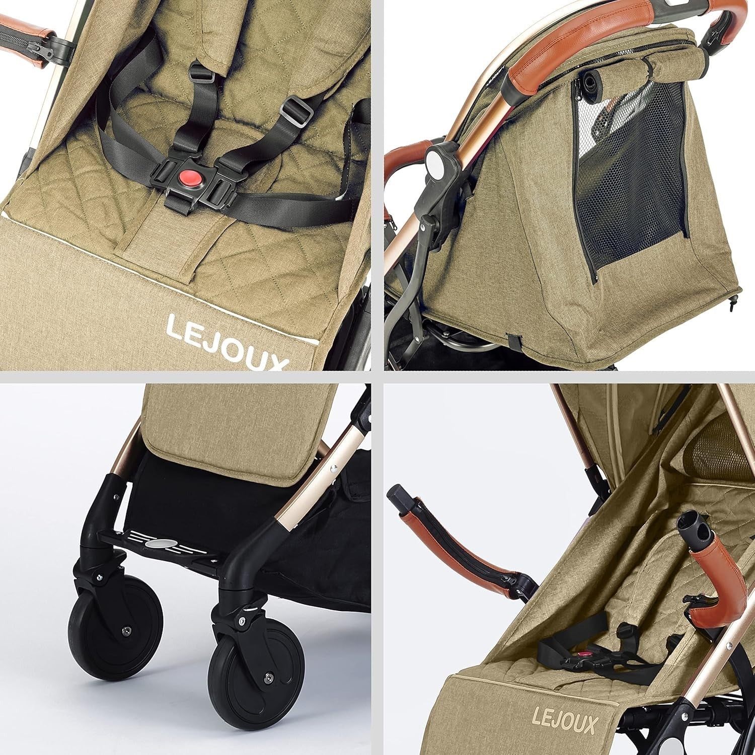 Lightweight Foldable Travel Stroller One-Hand Fold Reclining Seat 0-15kg Beige