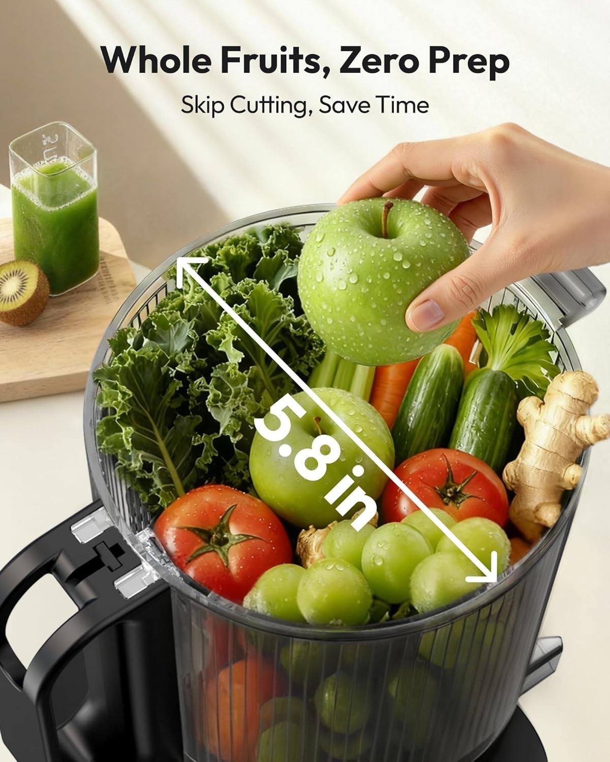 Cold Press Juicer 400W 5.8in Wide Feed Chute Whole Fruit High Yield
