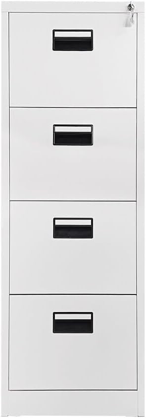 White Heavy Duty 4 Drawer Filing Cabinet Lockable Metal Home Office Storage
