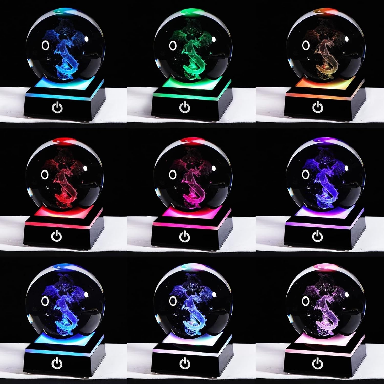 80mm 3D Crystal Dragon Globe LED Light Base Gothic Mythical Gift Decor