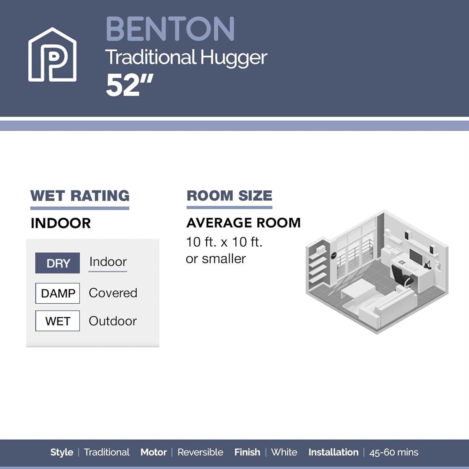 Prominence Home Benton 52" Ceiling Fan, 5 Blades, Remote, Quiet Motor, White