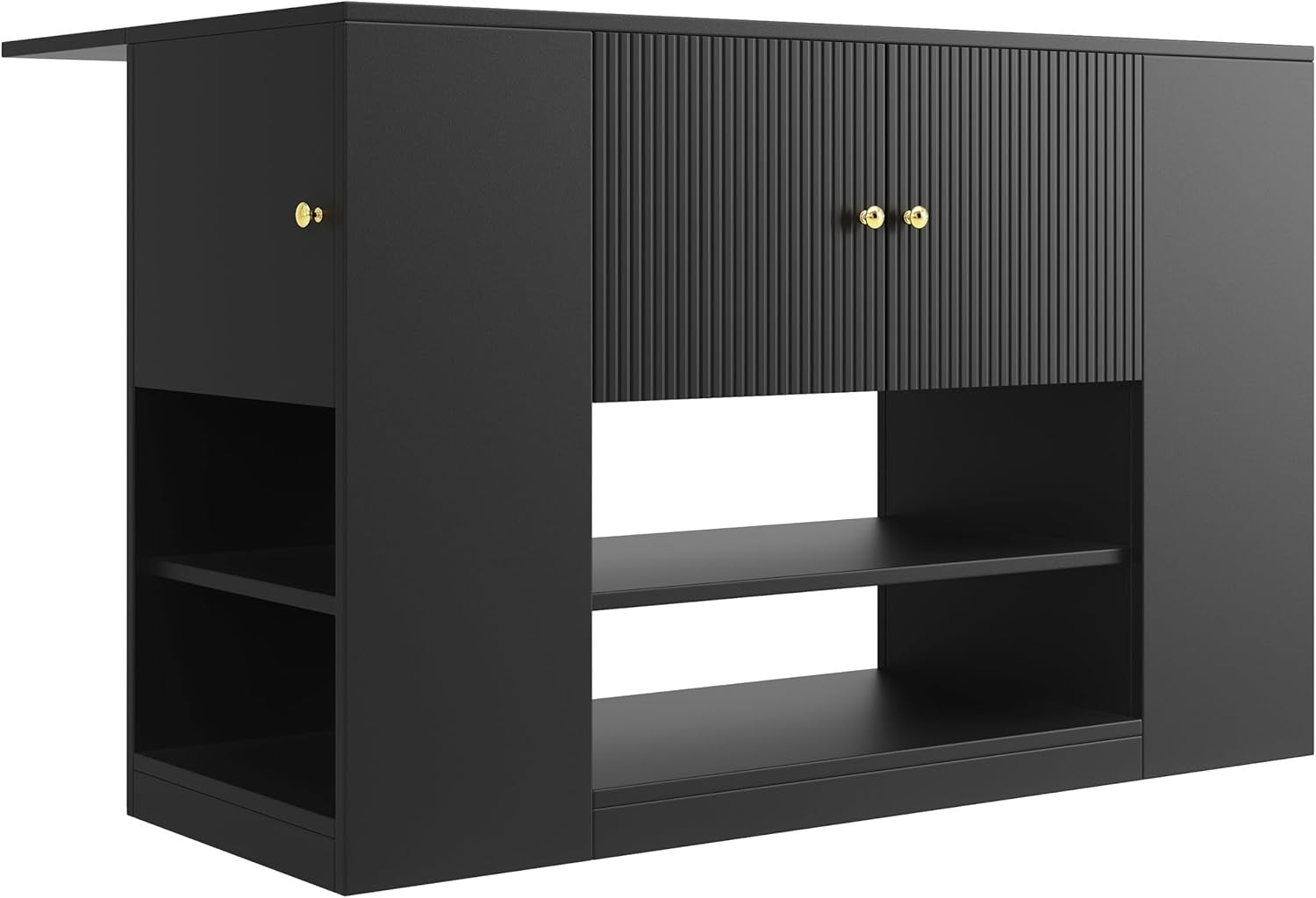 Kitchen Island with Fold Out Table, Storage Cabinet & Drawers, Black