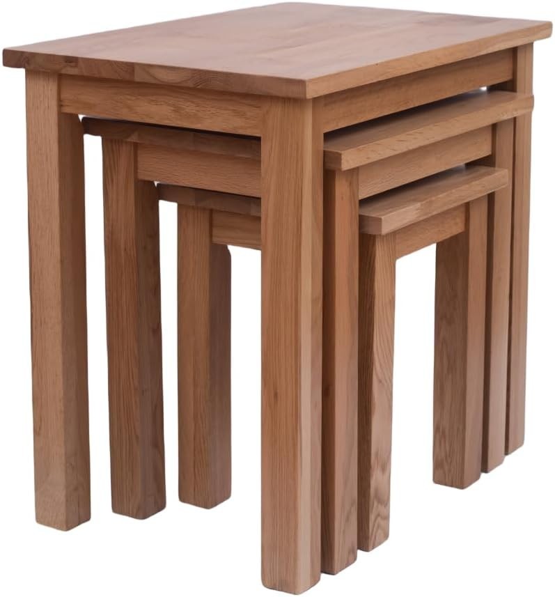 Space Saving Oak Nesting Tables Set of 3 Side End Coffee Living Room Natural