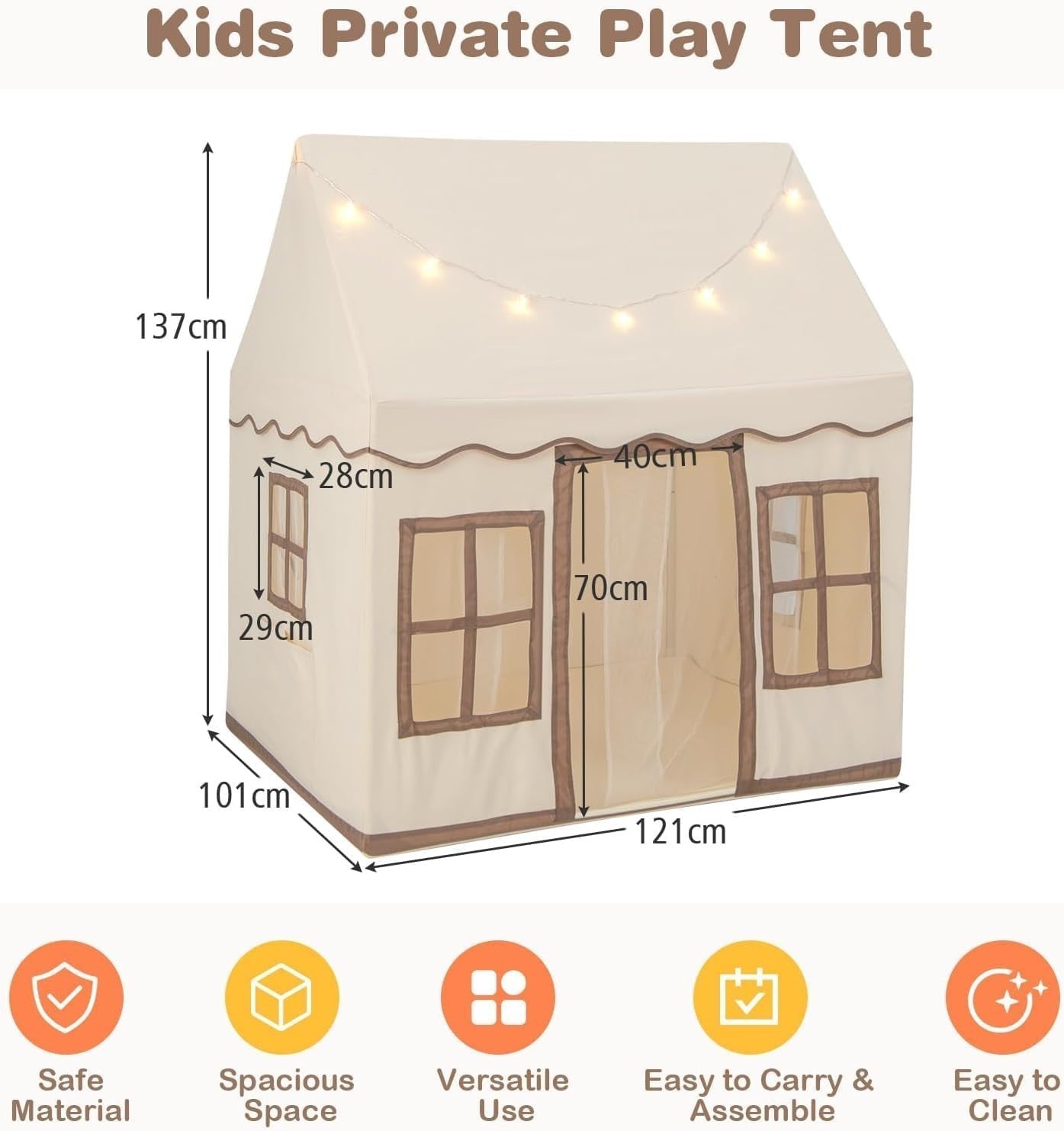 Beige Kids Castle Playhouse Tent Indoor Outdoor Anti Trip Mat Lights