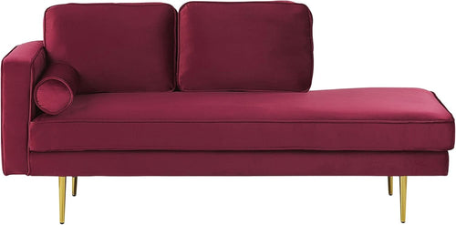 Velvet Chaise Lounge Sofa Red | Gold Legs, Cushions, Deep Seat, Glam Look