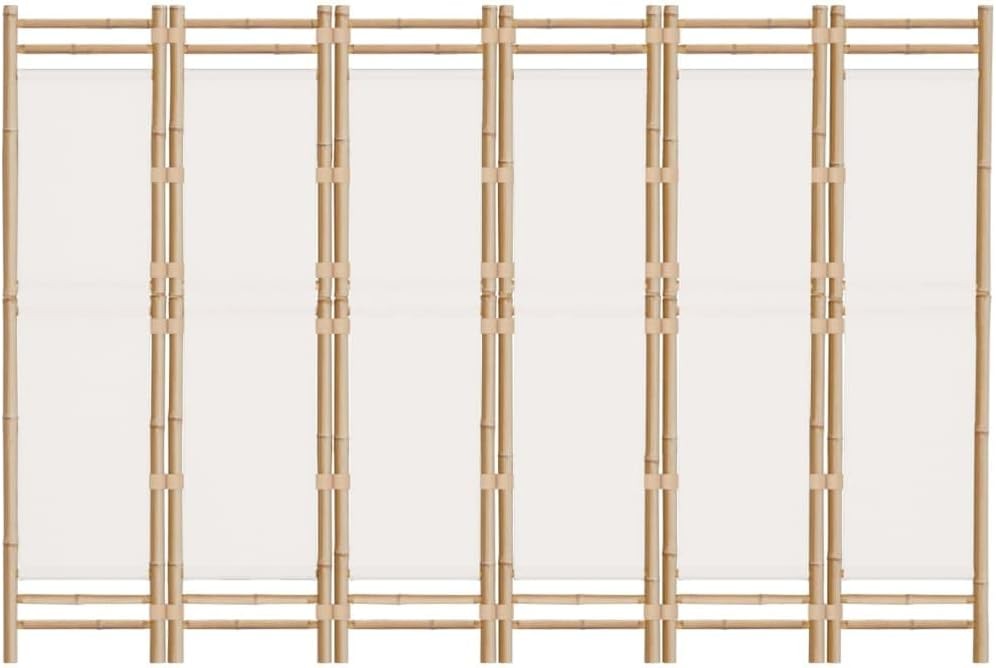 6 Panel Bamboo Folding Room Divider – 240x180cm Cream Privacy Screen for Living