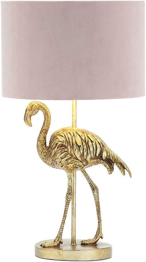 Brass Flamingo Table Lamp with Pink Drum Shade | Stylish 56cm Desk Light