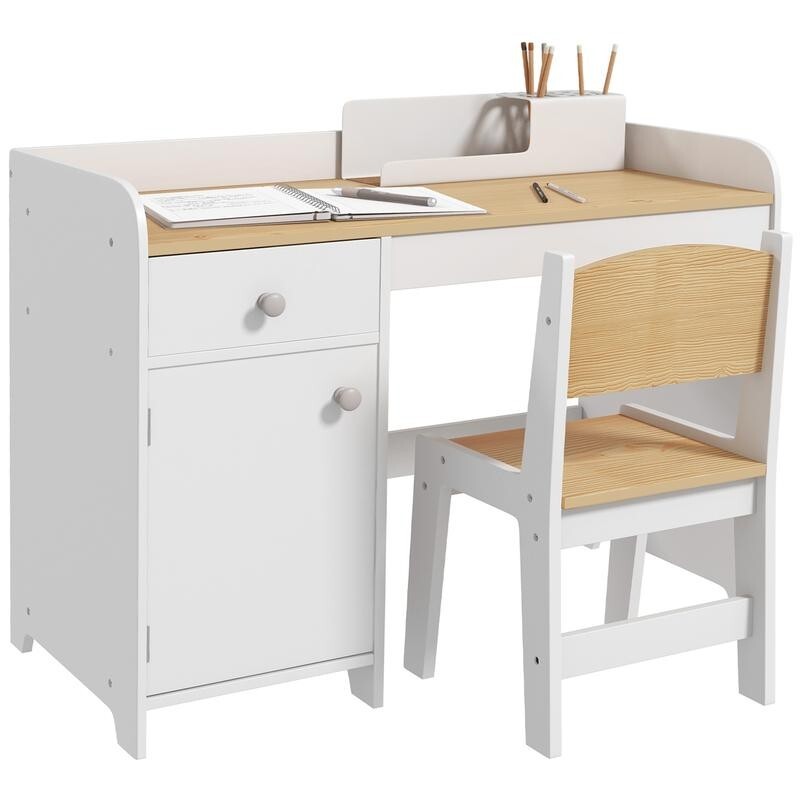 Kids Desk & Chair Set w/ Drawer Storage 3–6 Yr Study Table Toddler White