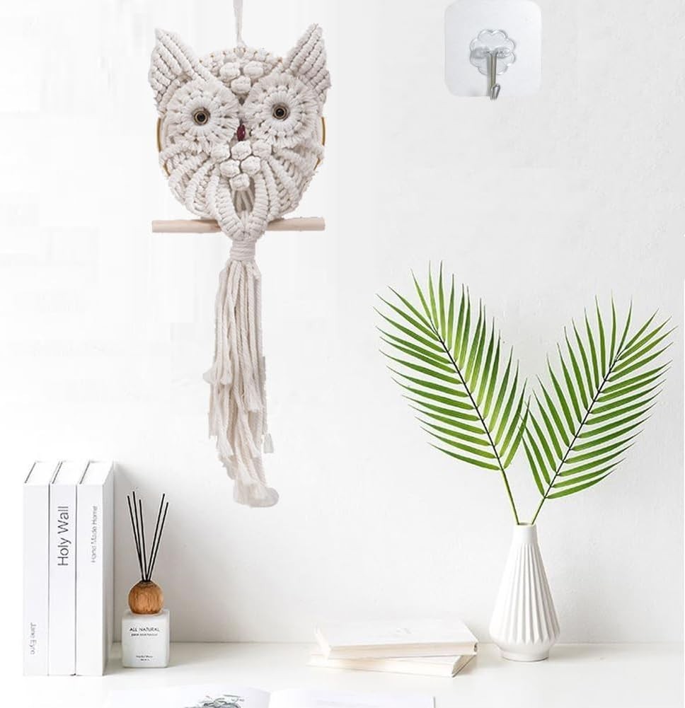 Owl Macrame Wall Hanging 45x15cm Boho Handmade Woven Tapestry