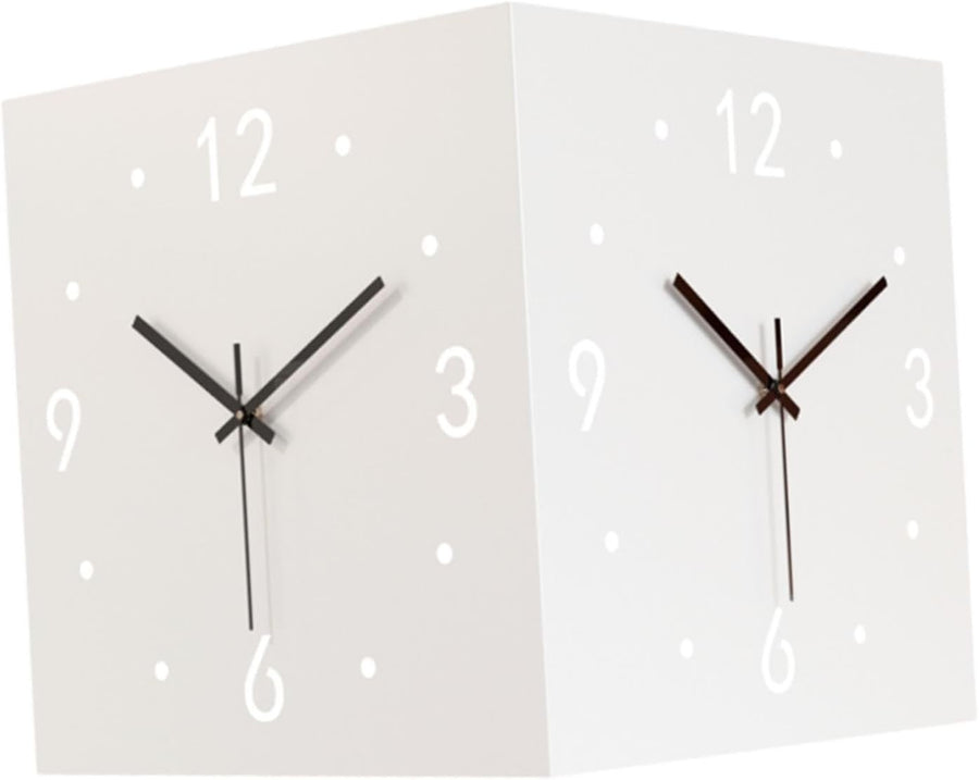 Double Sided Corner Wall Clock Modern Silent Cube Design for Hallway Office