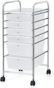 Clear 6 Drawer Rolling Storage Cart Mobile Utility Organizer with Wheels