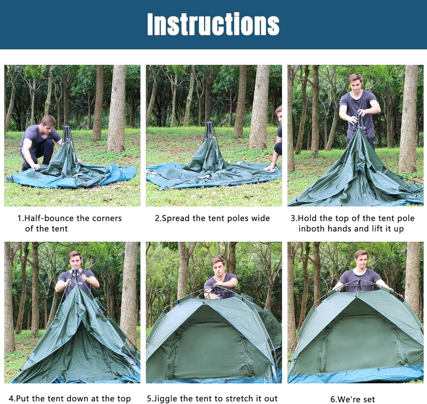 3 Man Automatic Pop Up Camping Tent 4 Season Waterproof Dome