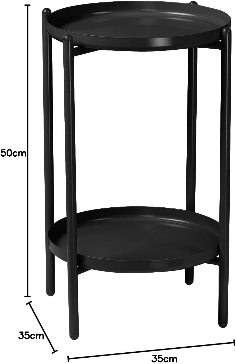 2-Tier Round Metal Side Table 50cm Height – Sturdy Shelf, Multi-Room Use