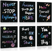 Space Motivational Wall Art Set of 6 Framed Kids Bedroom 25x20cm