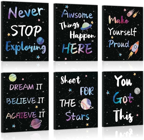 Space Motivational Wall Art Set of 6 Framed Kids Bedroom 25x20cm