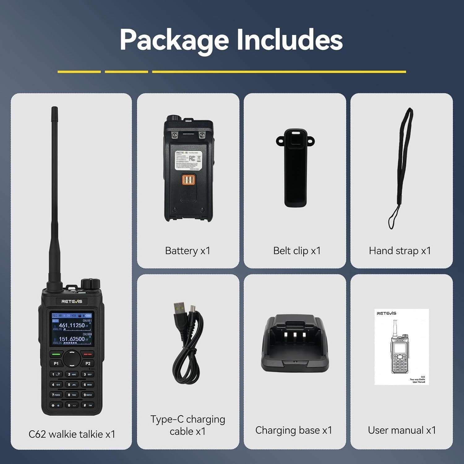Dual Band Walkie Talkie 5W Long Range AI Noise Reduction Type-C Radio