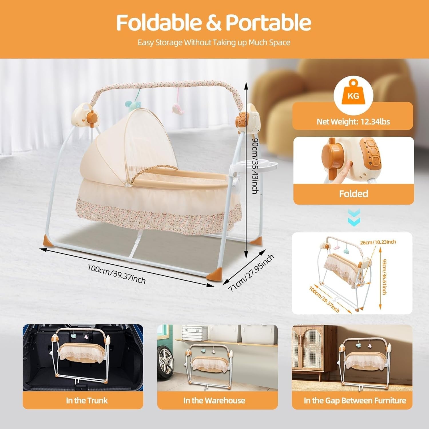 Electric Baby Crib Cradle Auto Swing Bed with Remote & Music