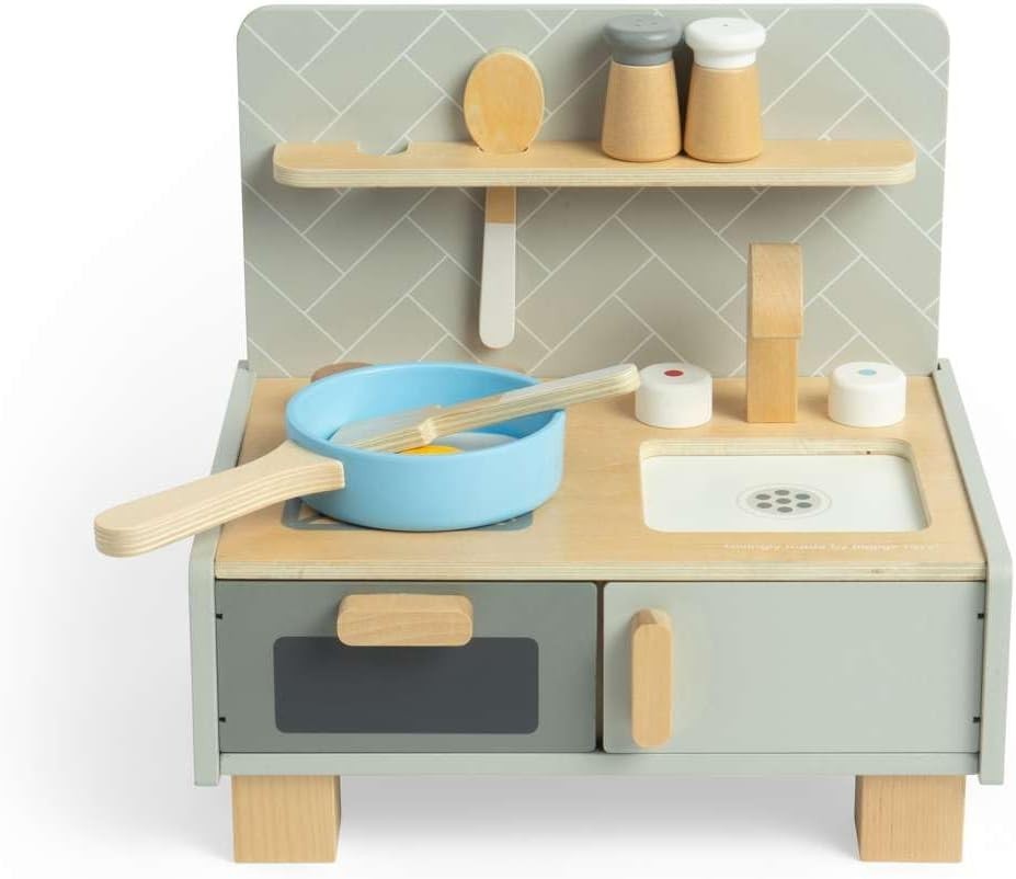 Wooden Tabletop Kids Play Kitchen Mini Pretend Cooking Toy Set