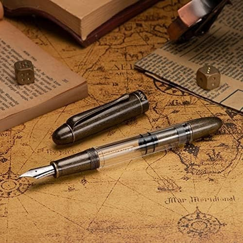 Piston Fountain Pen Medium Nib Transparent Acrylic Large Ink